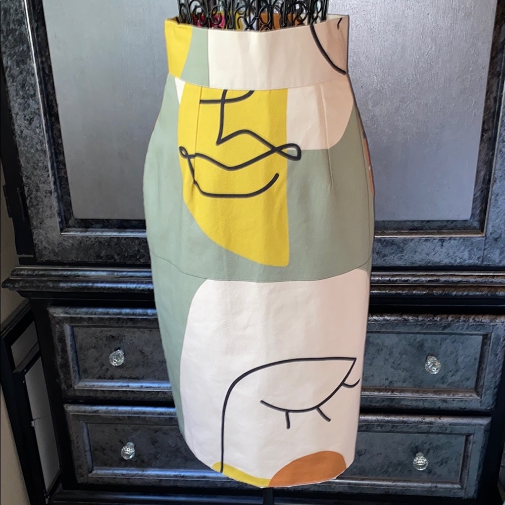 Abstract Face Print by Kaela Kay Adanya Cotton Pencil Skirt